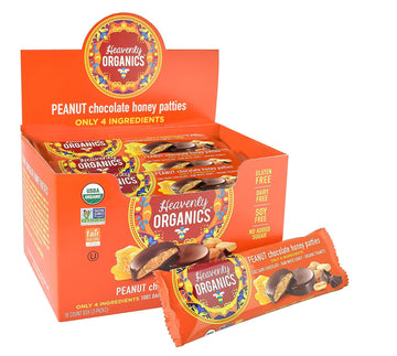 Heavenly Organics Peanut Chocolate Honey Patties (16 Per Box) Made With 100% Organic Cocoa And 100% Organic Raw White Honey Non-