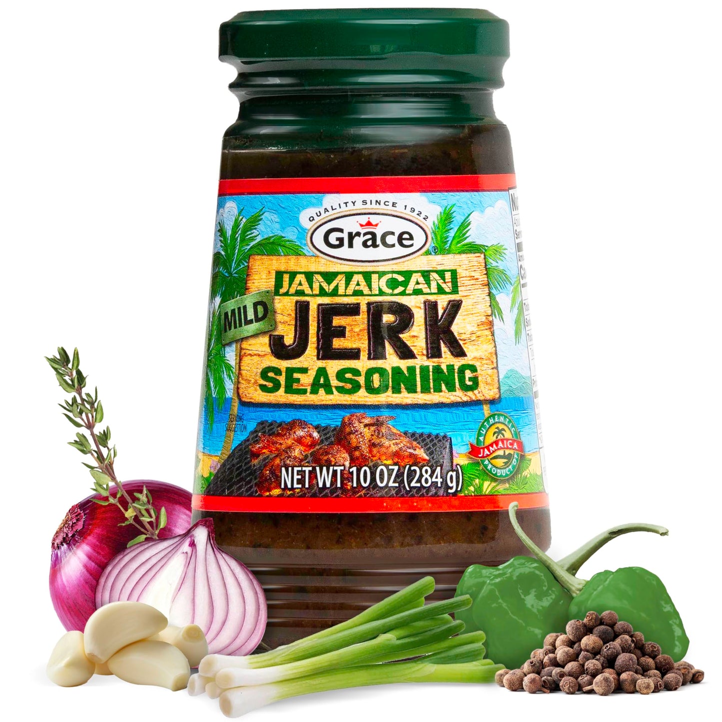 Grace Jamaican Mild Jerk Seasoning (Two 10 Oz Jars) - Mild Jamaican Style - Caribbean Jerk For Chicken & Oxtail