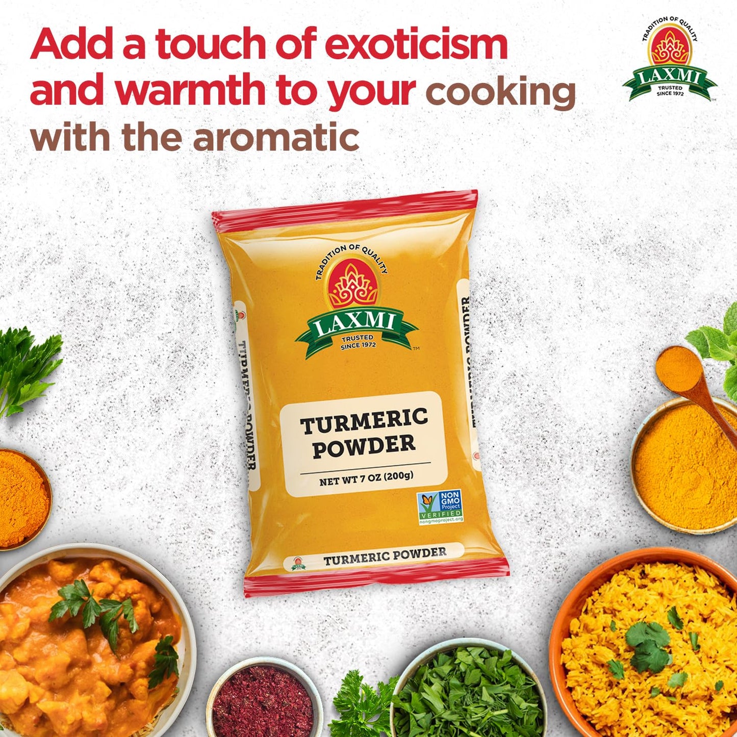 LAXMI Turmeric Powder - Natural Non-GMO - 7oz (200g) - Guaranteed Quality and Taste