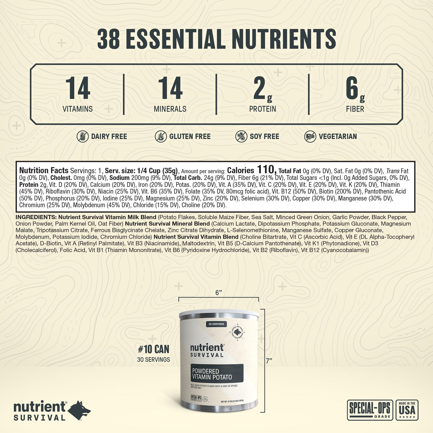 Nutrient Survival Potato Flakes, Powdered Vitamin Potato (4 Cans, 30 Servings Per Can) For Mashed Potatoes, Soups, Emergency Food Supply & Camping Supplies, 38 Nutrients, Shelf Stable Up To 25 Years