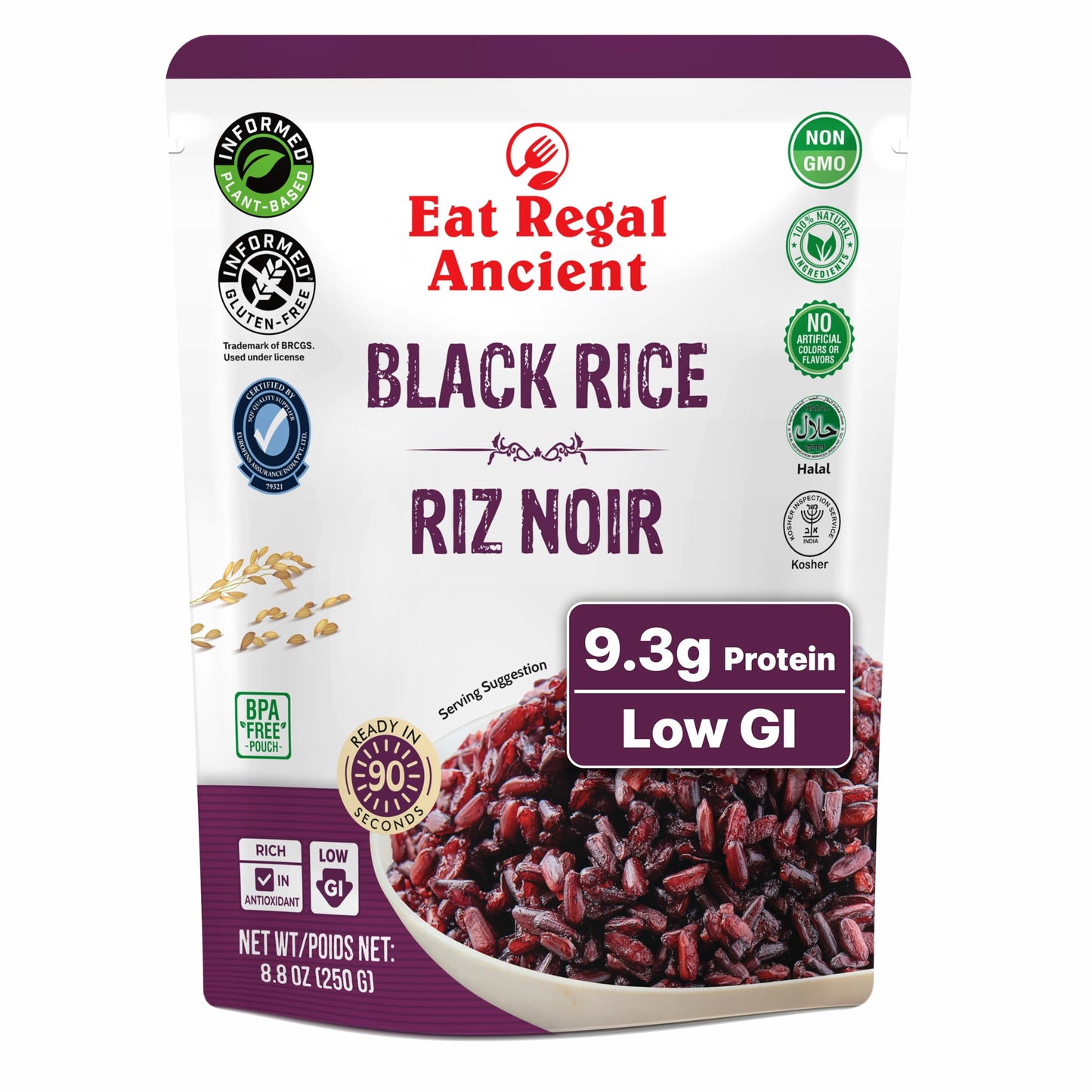 Eat Regal Black Rice | Ready To Eat Microwave In 1.5 Minutes Superfood Grain | Always Fluffy & Clump-Free | 9.3G Plant Protein & 4.5G Fiber | Low Gi  Gluten-Free  Vegan  Non-Gmo | 8.8 Oz Pack Of 6