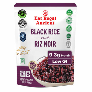 Eat Regal Black Rice | Ready To Eat Microwave In 1.5 Minutes Superfood Grain | Always Fluffy & Clump-Free | 9.3G Plant Protein & 4.5G Fiber | Low Gi  Gluten-Free  Vegan  Non-Gmo | 8.8 Oz Pack Of 6