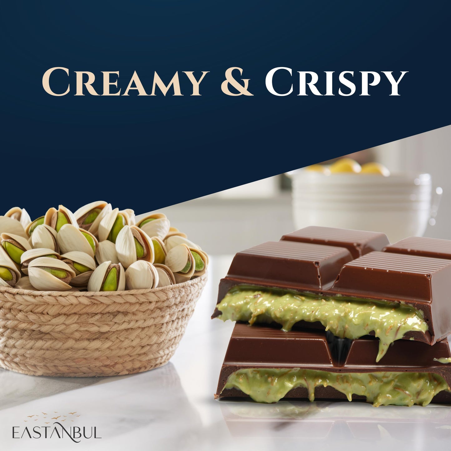 Eastanbul Dubai Dark Chocolate Bar Pistachio, 7Oz, Enhanced Belgium Chocolate, Pistachio Dubai Bar, Viral Candy With Shredded Phyllo Dough, Knafeh, Gift Box