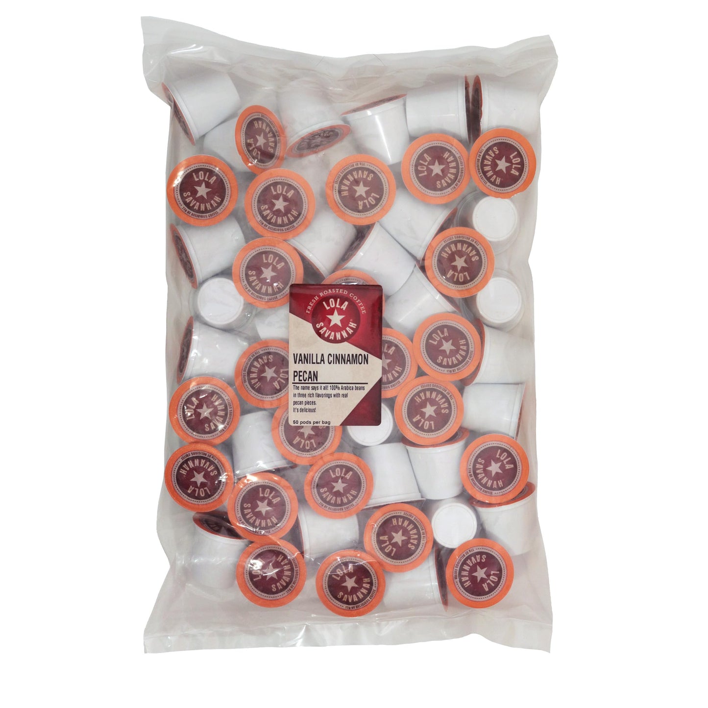 Lola Savannah Vanilla Cinnamon Pecan Caffeinated Coffee Pods Flavored Coffee In Pod Shaped Containers  50 Count