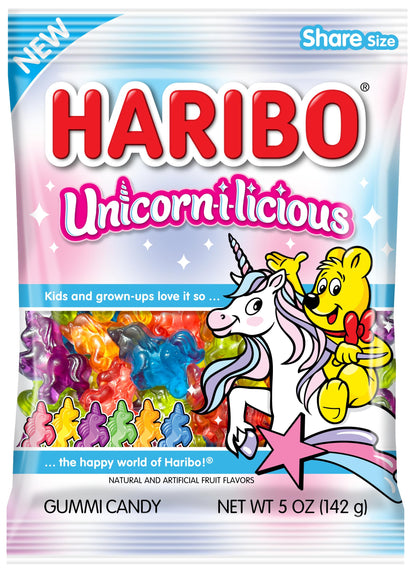 HARIBO Gummi Candy, Unicorn-i-licious Gummy Candy, 5 Oz Bags (Pack of 12) Assorted Fruity Flavors