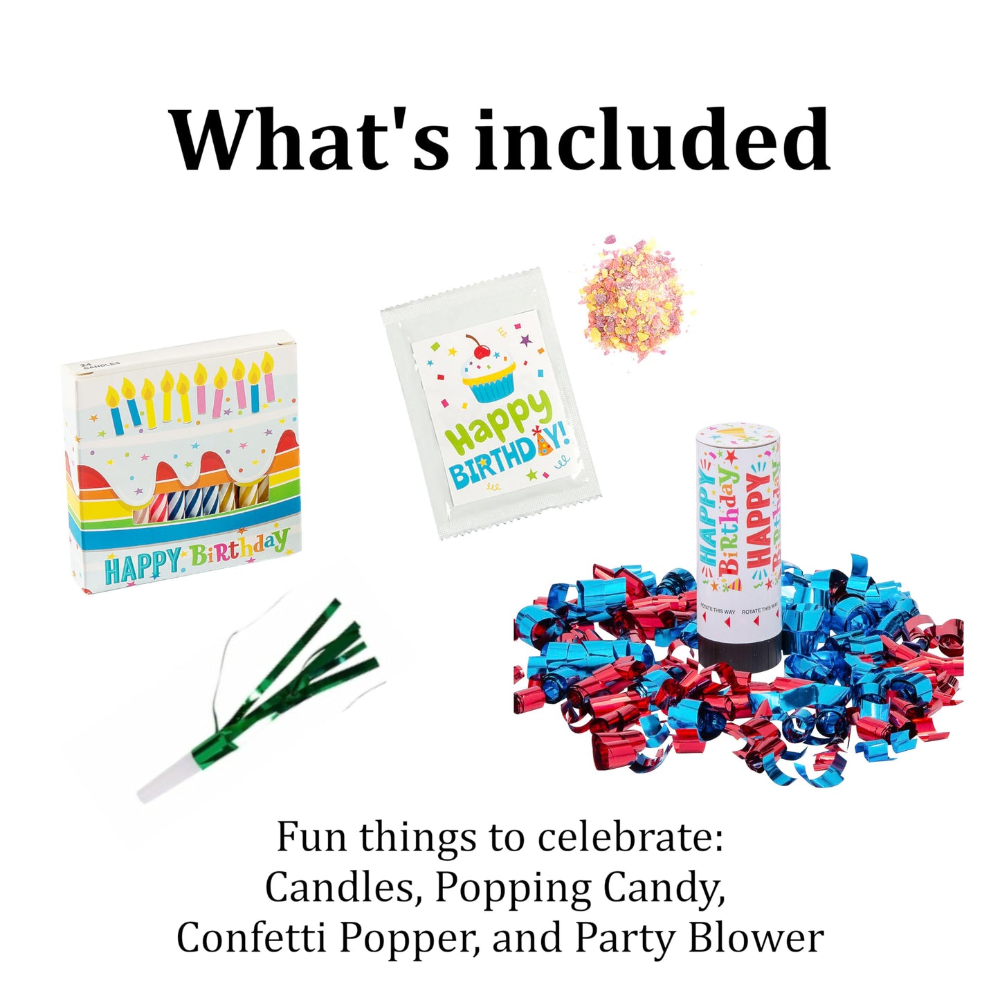 Birthday Box with Mug Cake Kit, Party Candles, Confetti Poppers, and Festive Treats - Complete Gift Set with Card, Mints, and Bi