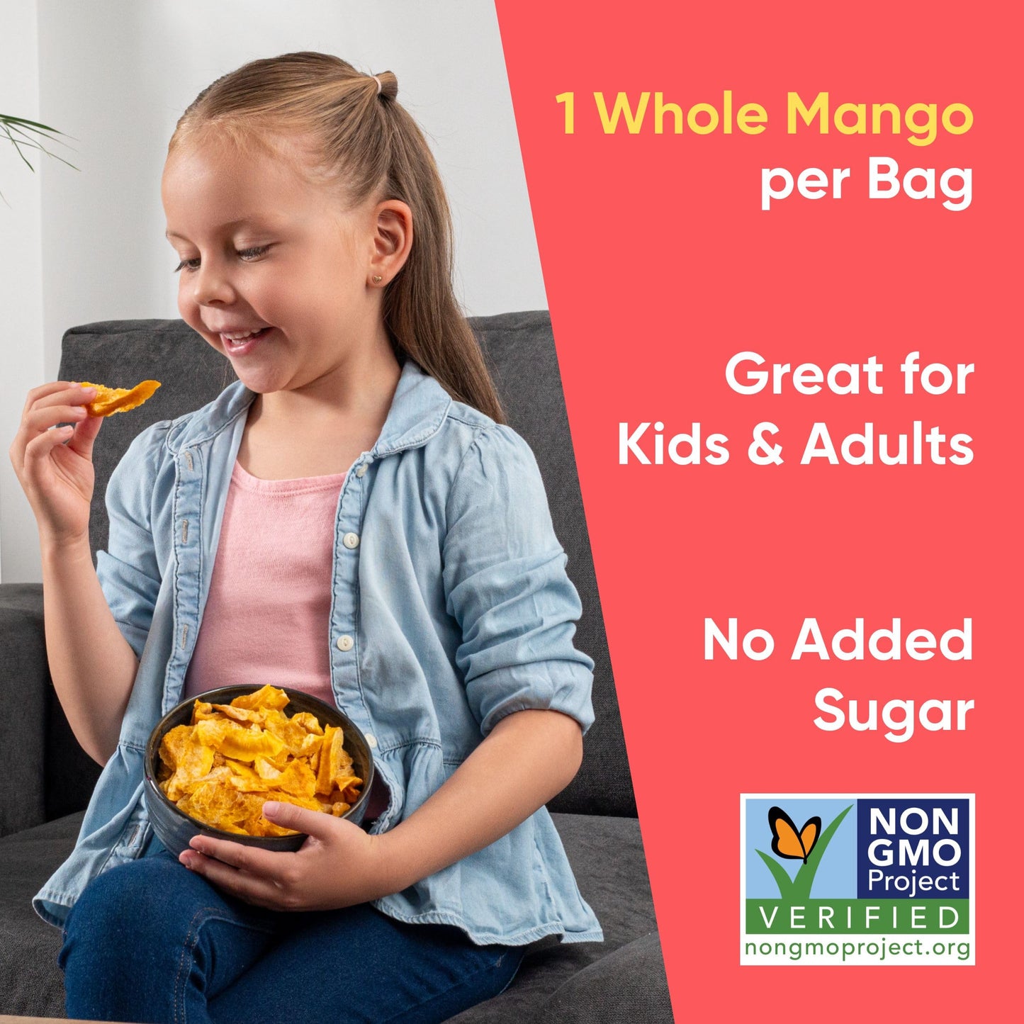 Yammy Dried Mango Chips, No Sugar Added, Low Calorie Vegan Snack, 0.6oz Pack of 18
