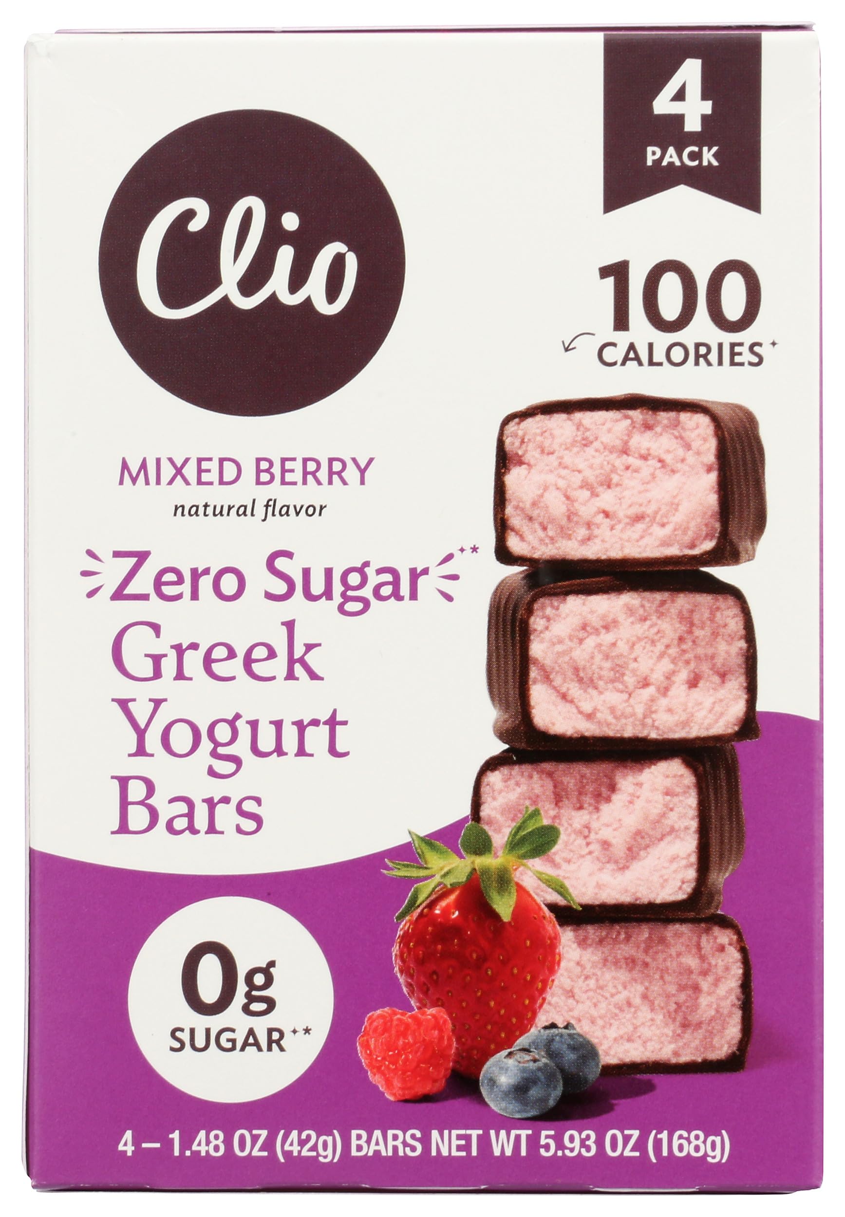 CLIO Zero Sugar Mixed Berry Yogurt Bars 4 Count, 5.93 OZ