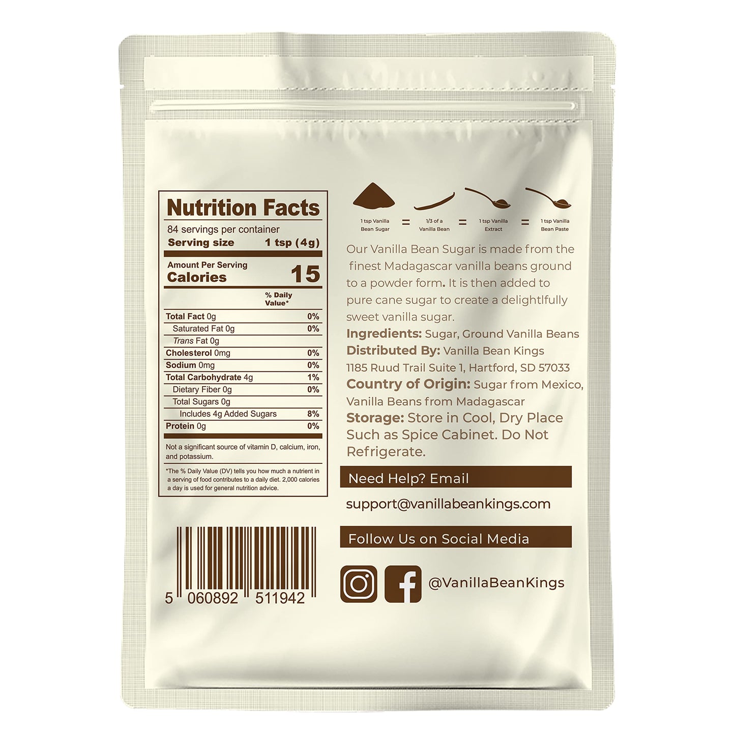 Vanilla Bean Kings Pure Vanilla Bean Sugar - 12 Oz - Made with Real Madagascar Pods for Cooking & Baking