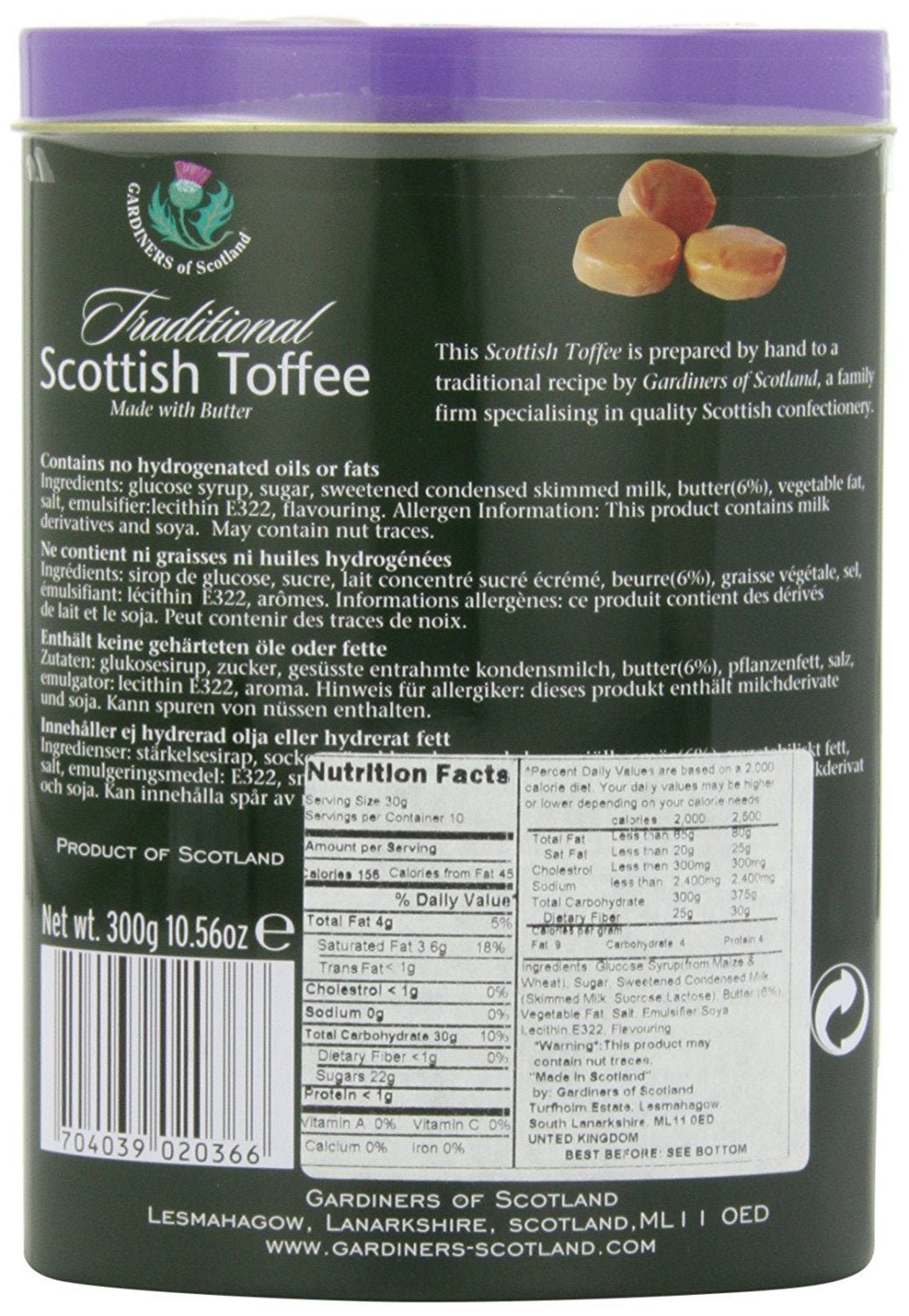 Gardiners Of Scotland Handmade Fudge 300G Tin, Scottish Thistle Traditional Scottish Butter Toffees
