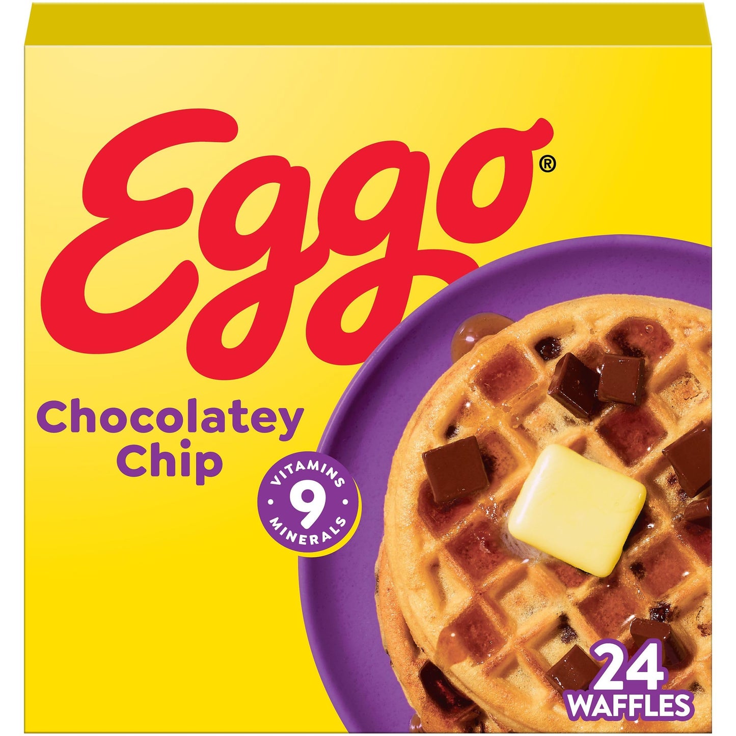 Eggo Frozen Waffles, Frozen Breakfast, Breakfast Food, Family Pack, Chocolatey Chip, 29.6oz Box (24 Waffles)