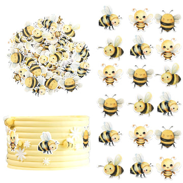 60 PCS Edible Bumble Bee Cupcake Toppers Edible Honey Bee Cupcake Picks Waper Paper Oh Babee Cupcake Decorations for Bee Theme B