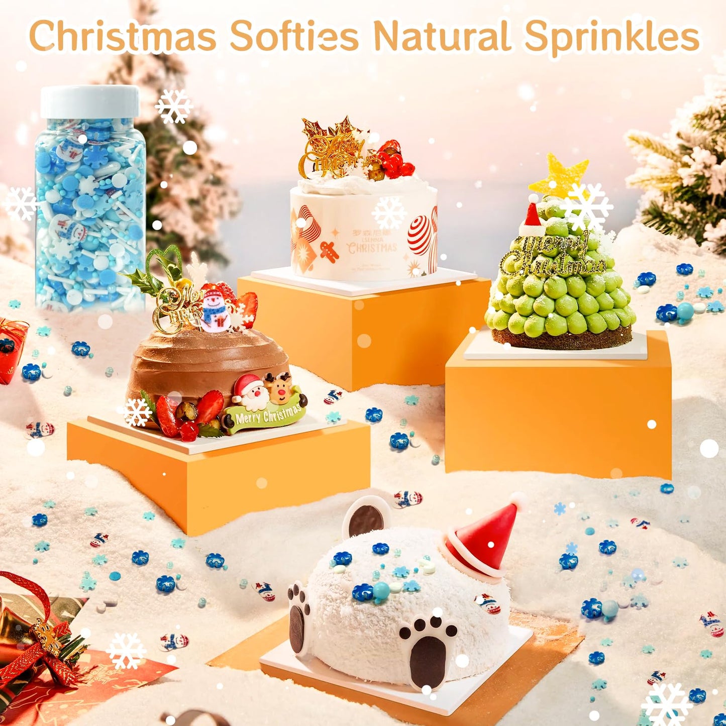 Christmas Sprinkles Holiday Snowflake Sprinkles For Cake Decorating Edible Blue White Sprinkles Snowman Frozen Sprinkle Pearls S