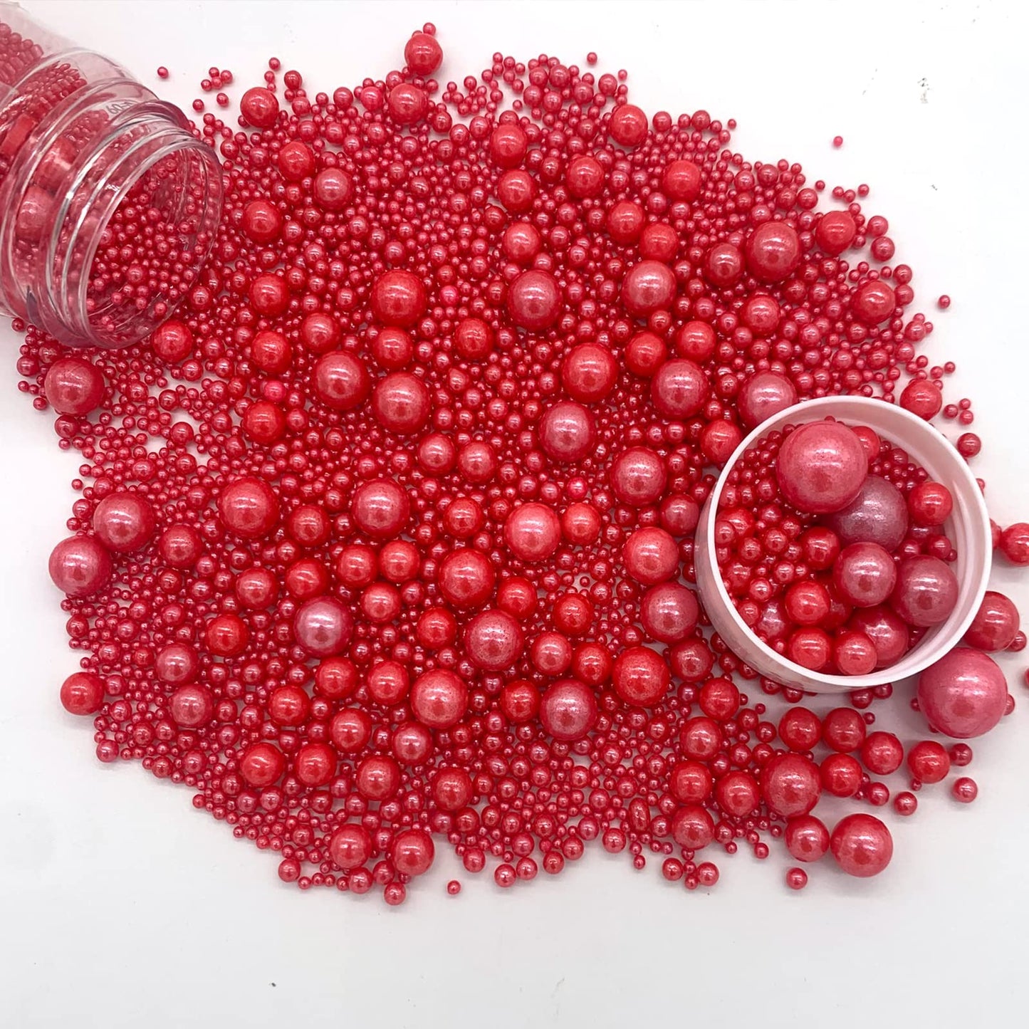 Weraru Edible Red Pearl Sugar Sprinkles Candy Mixing Size Baking Edible Cake Decorations Cupcake Toppers Cookie Decorating Celeb