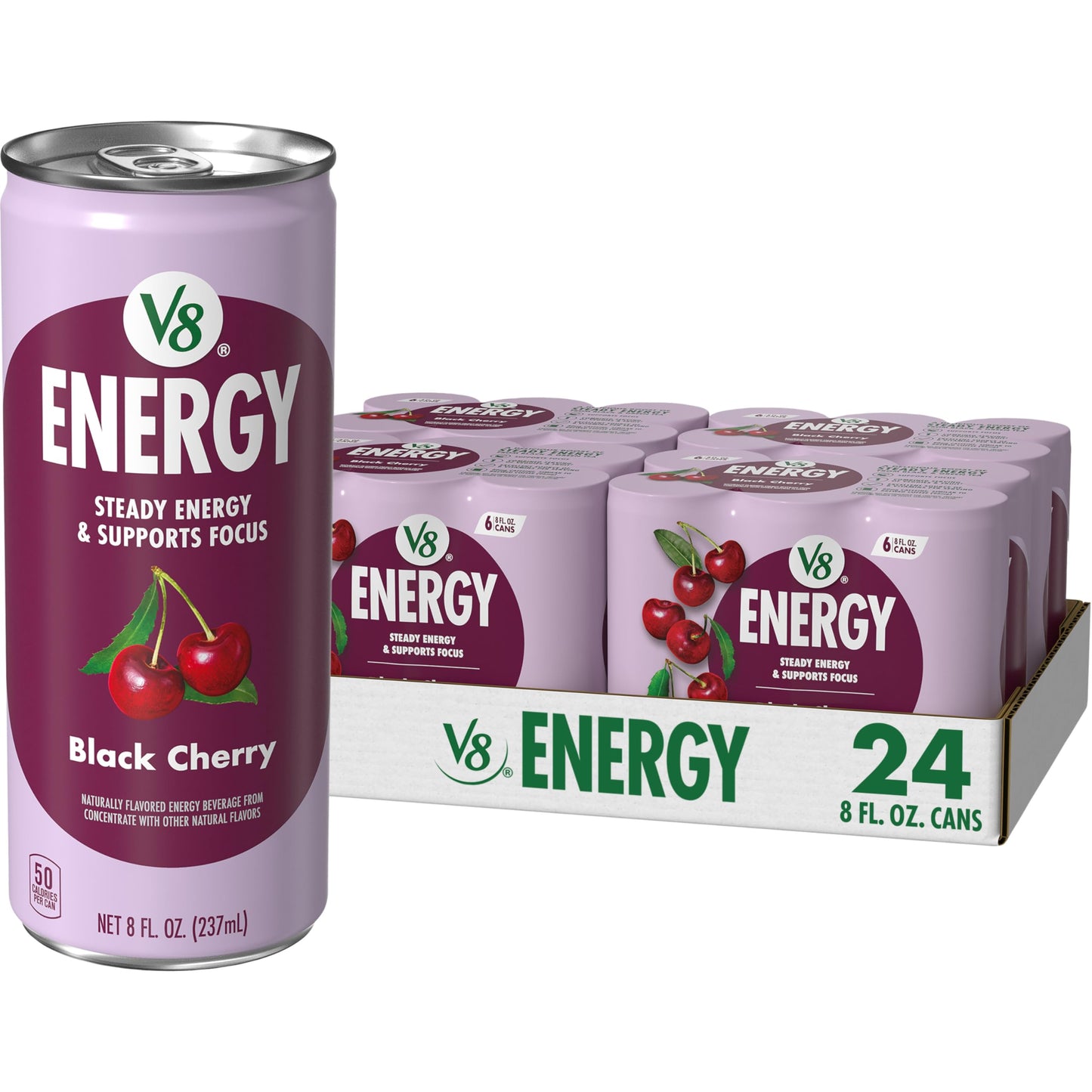 V8 Energy Black Cherry Energy Drink  8 fl oz Can (24 Pack)