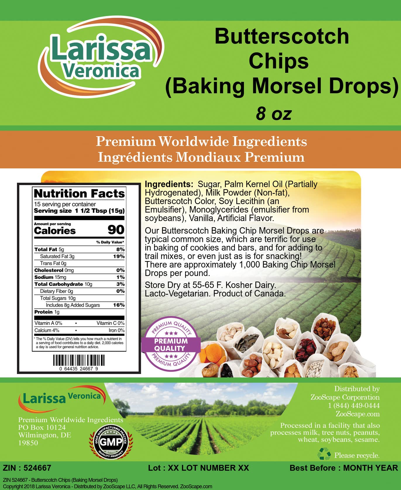 Butterscotch Chips (Baking Morsel Drops) (8 Oz, Zin: 524667)