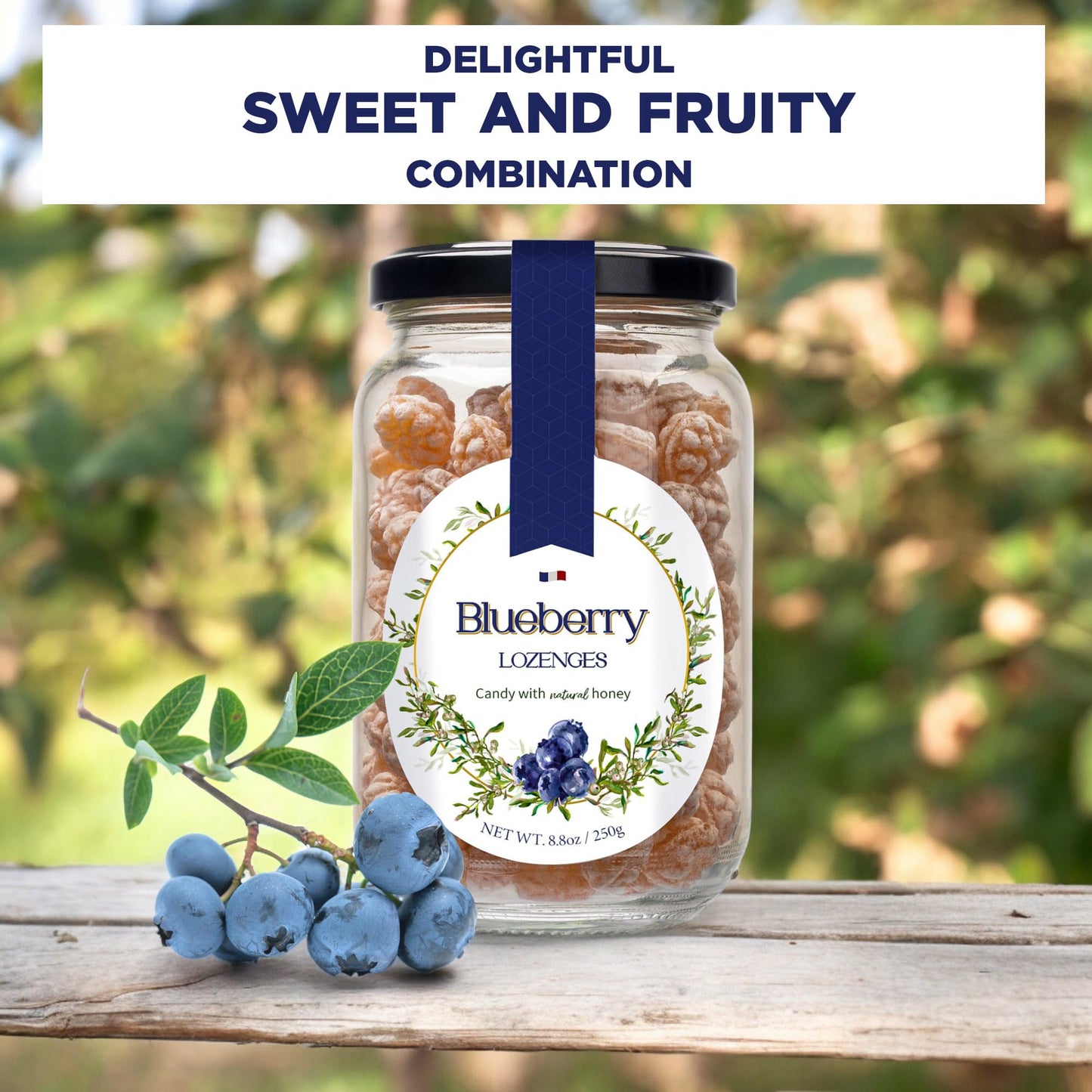 Gourmanity Blueberry Flavor Honey Lozenges Made With Real Honey And Natural Blueberry Flavor, Luxury French Honey Candy, Great S