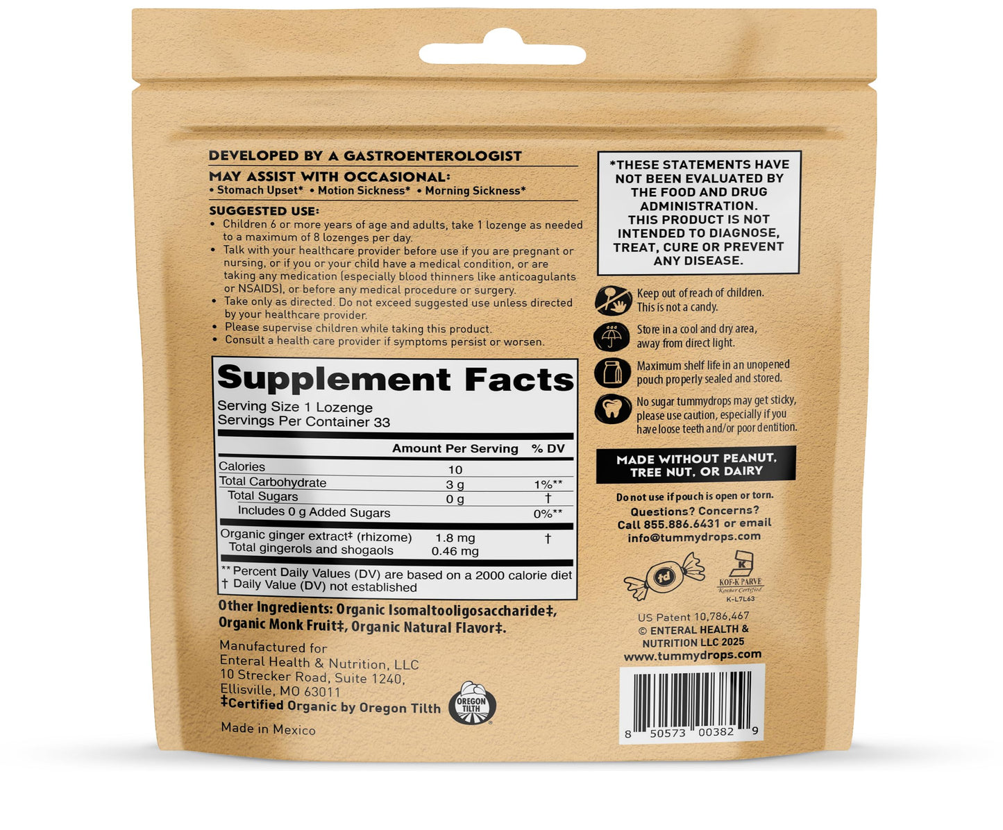 Tummydrops, No Sugar Strawberry Ginger Flavor, Gluten Free & Vegan, 33 Individually Wrapped Organic Ginger Lozenges Made With Or