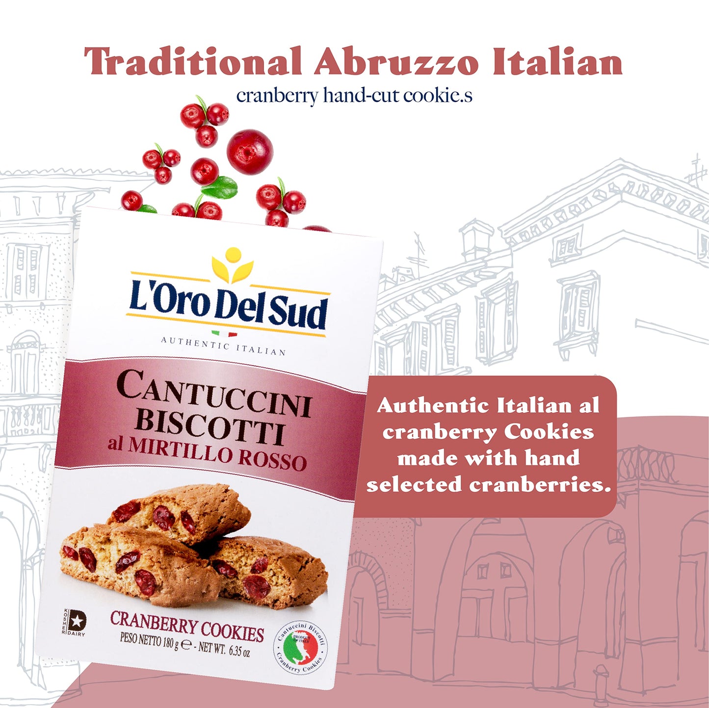 LOro Del Sud Biscotti Cantuccini, Italian Cookies, Made with Real Ingredients, 200g Box