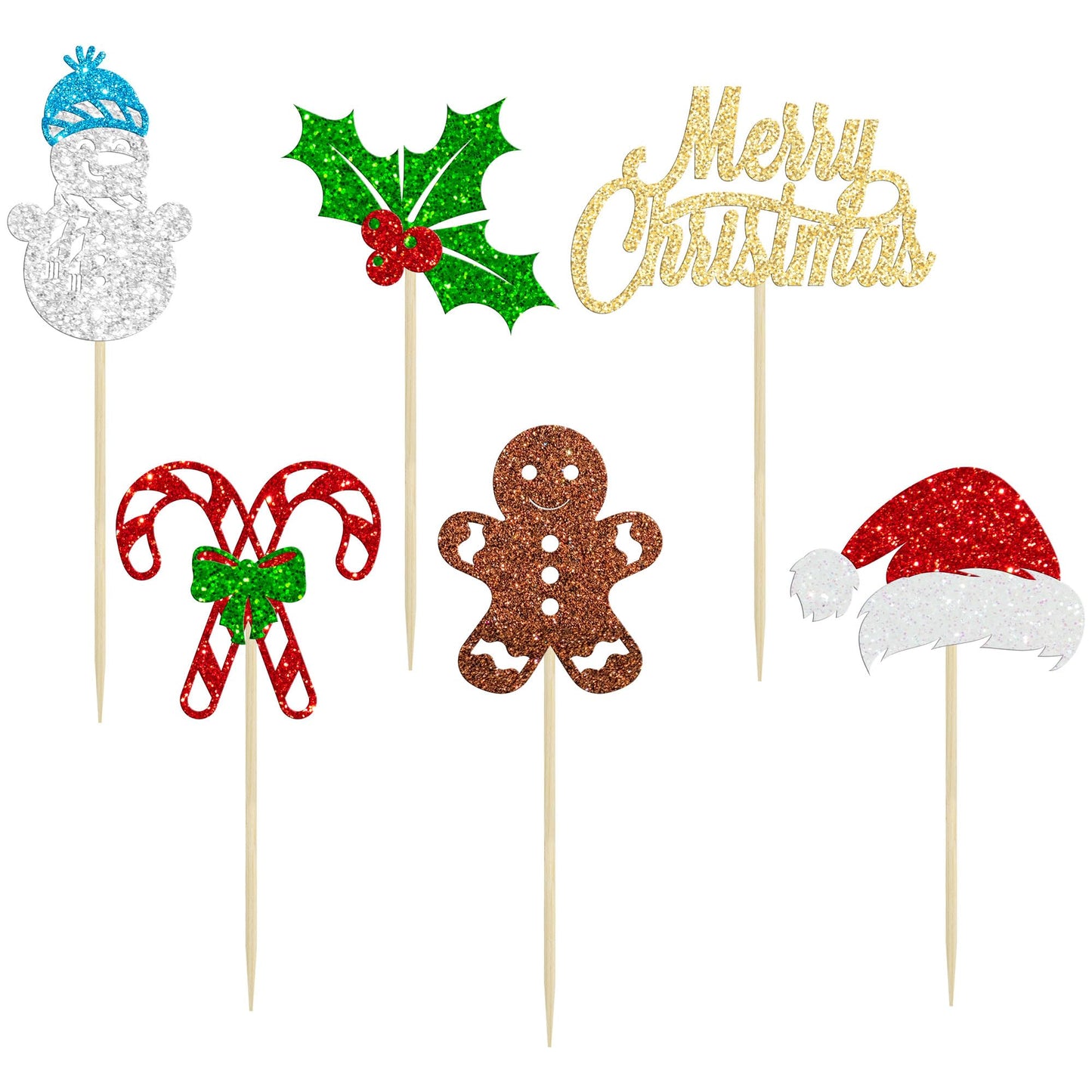 24Pcs Merry Christmas Cupcake Toppers Glitter Santa Claus Gingerbread Santa Hat Cake Topper Decorations For Merry Christmas Them