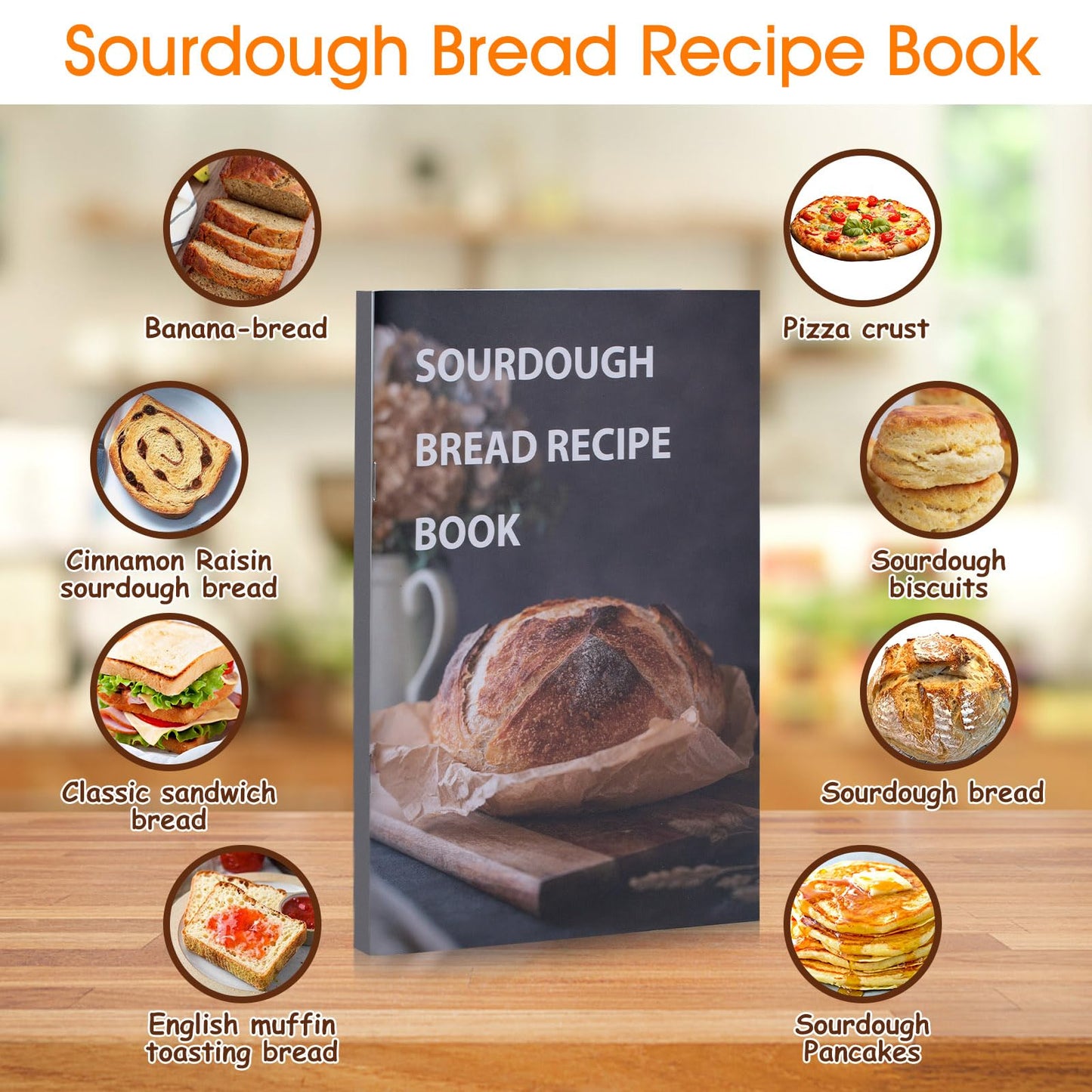 Angadona Sourdough Starter Kit - Handmade Cotton Rope Bannetons with Liners, 35oz Jar, Orange, Model SBBT-CTR-GJKT