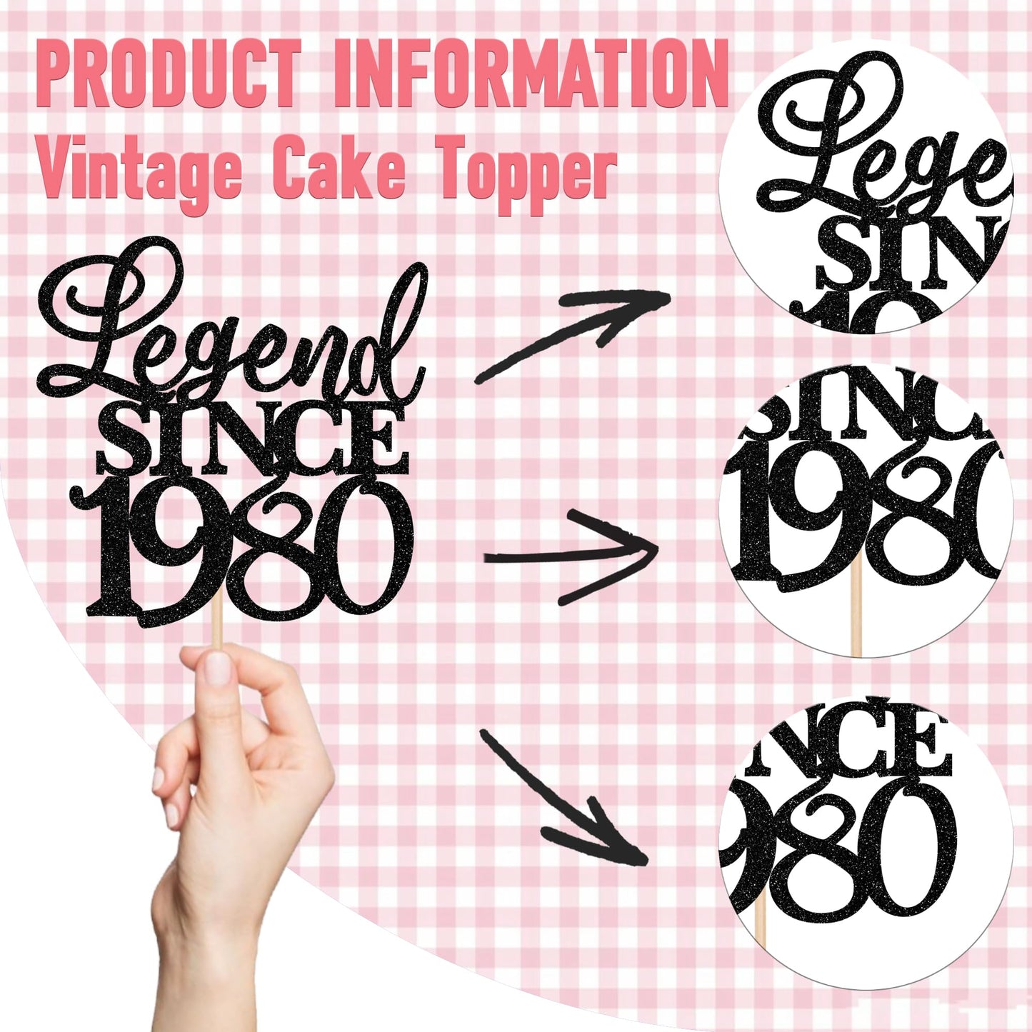 Rssta i Cake Topper - Glitter 45th Birthday Decoration, Black