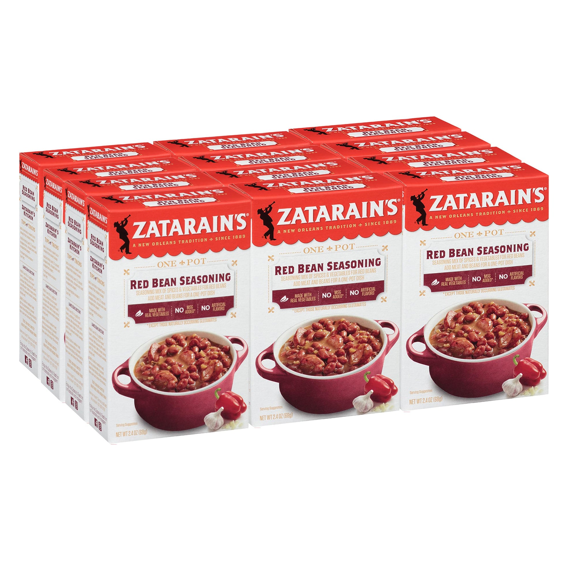 Zatarains Red Bean Seasoning, 2.4 oz, Pack of 12, Flavorful Spice Mix for Cooking