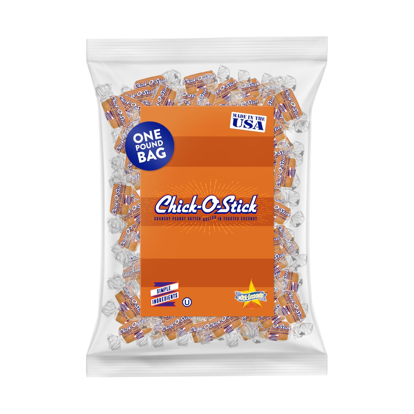 Atkinsons Chick-O-Stick Nuggets Peanut Butter Coconut Candy 1 lb Laydown Bag