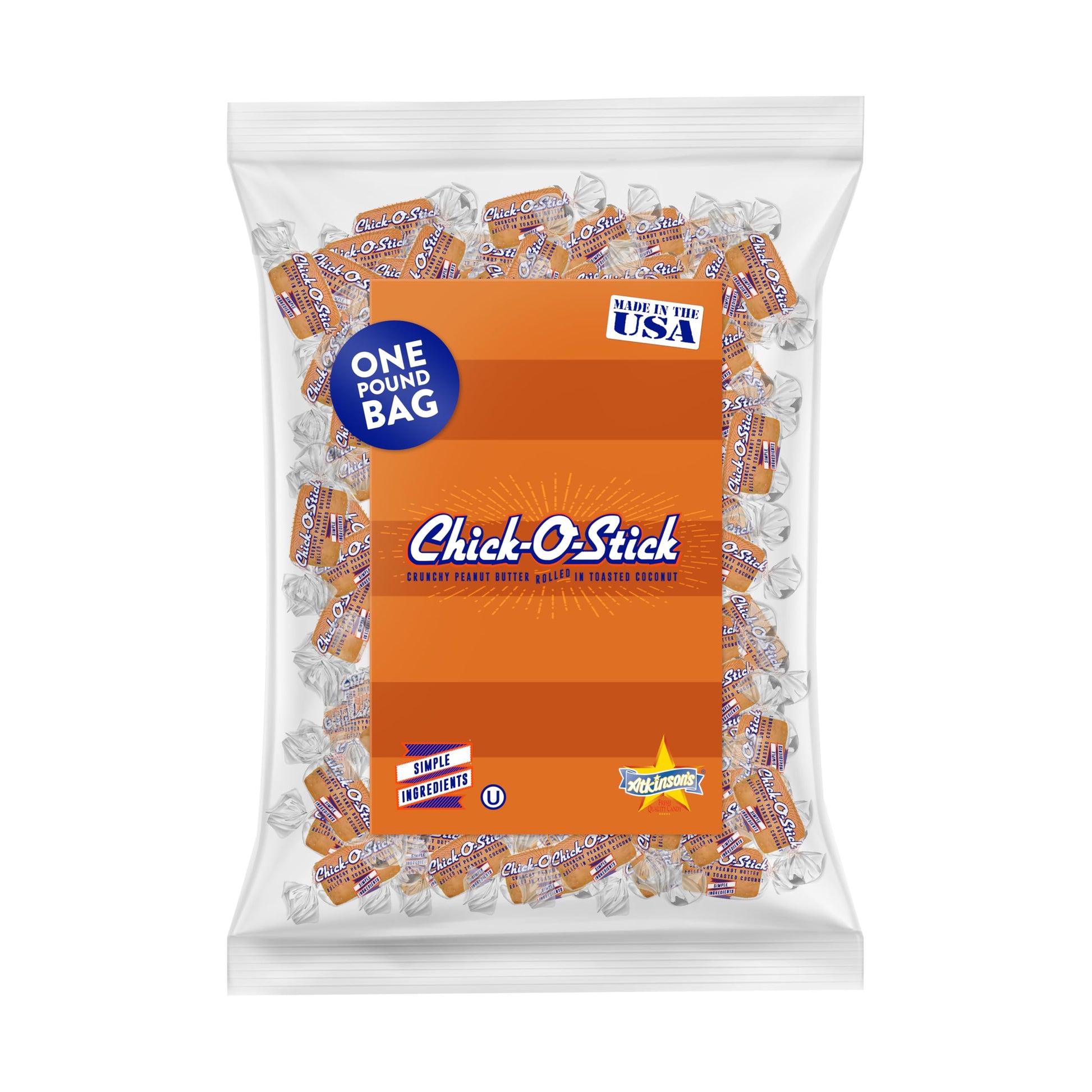 Atkinsons Chick-O-Stick Nuggets Peanut Butter Coconut Candy 1 lb Laydown Bag