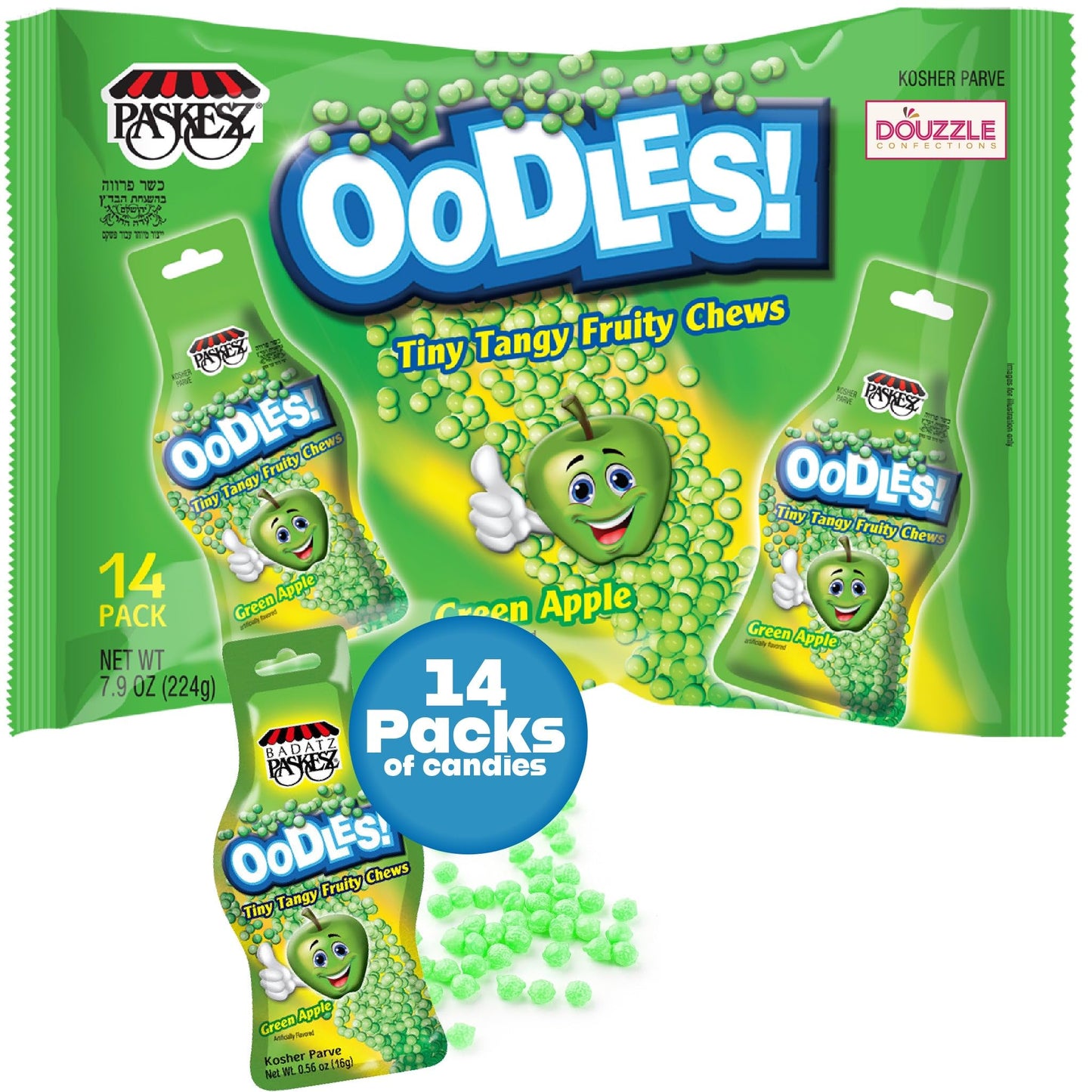 DOUzzle Back To School Oodles Apple Tiny Tangy Fruity Chews Mix (12 Count, 1 Pack) Individually Wrapped, Party Favor, Goodie Bag