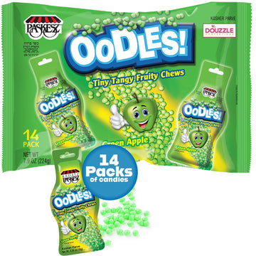 DOUzzle Back To School Oodles Apple Tiny Tangy Fruity Chews Mix (12 Count, 1 Pack) Individually Wrapped, Party Favor, Goodie Bag