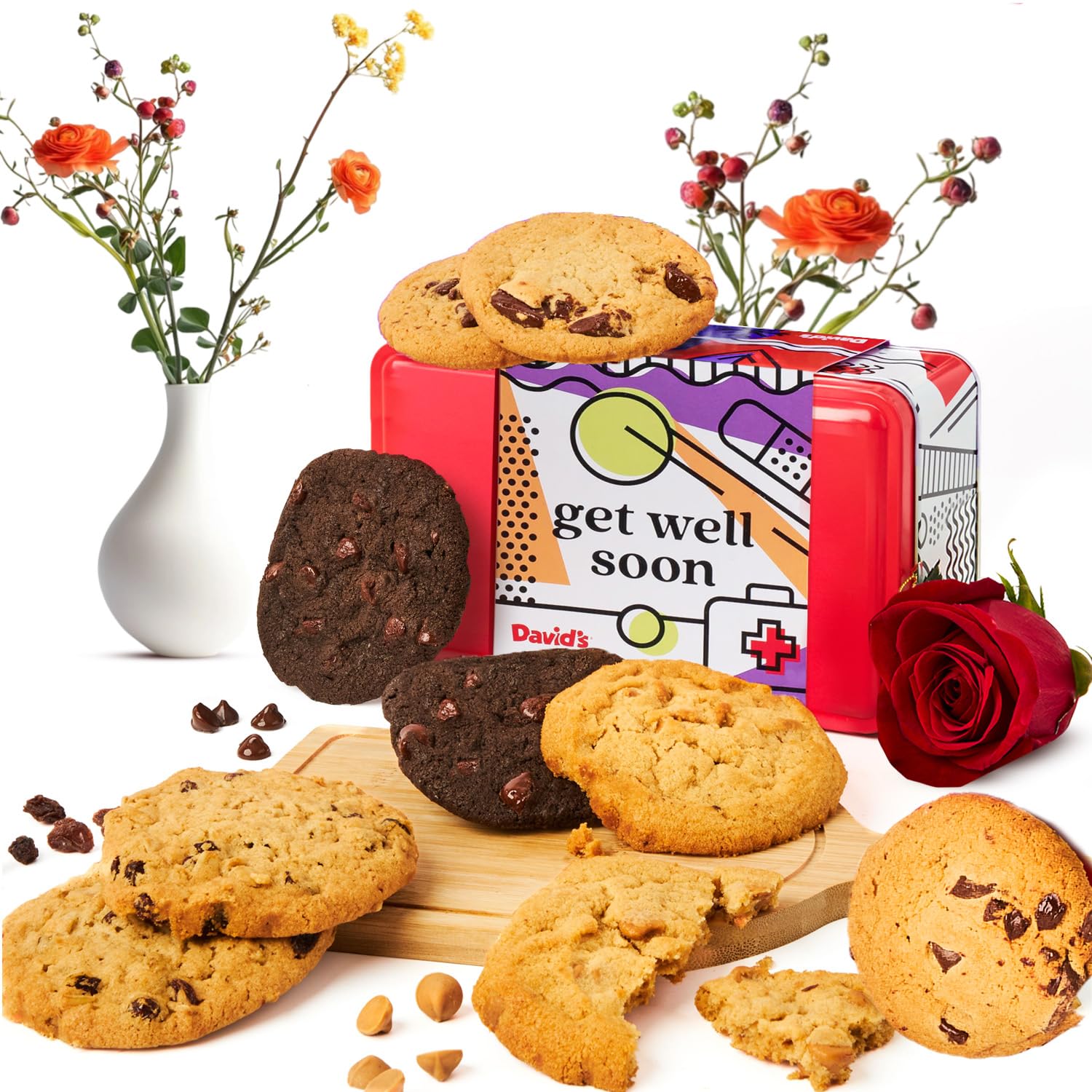 Davids Cookies Get Well Soon Cookie Gift Basket - Gourmet Bakery Dessert Gift For Recovery, Comfort And Appreciation Occasions - Assorted Cookies Sweet Sampler Tin