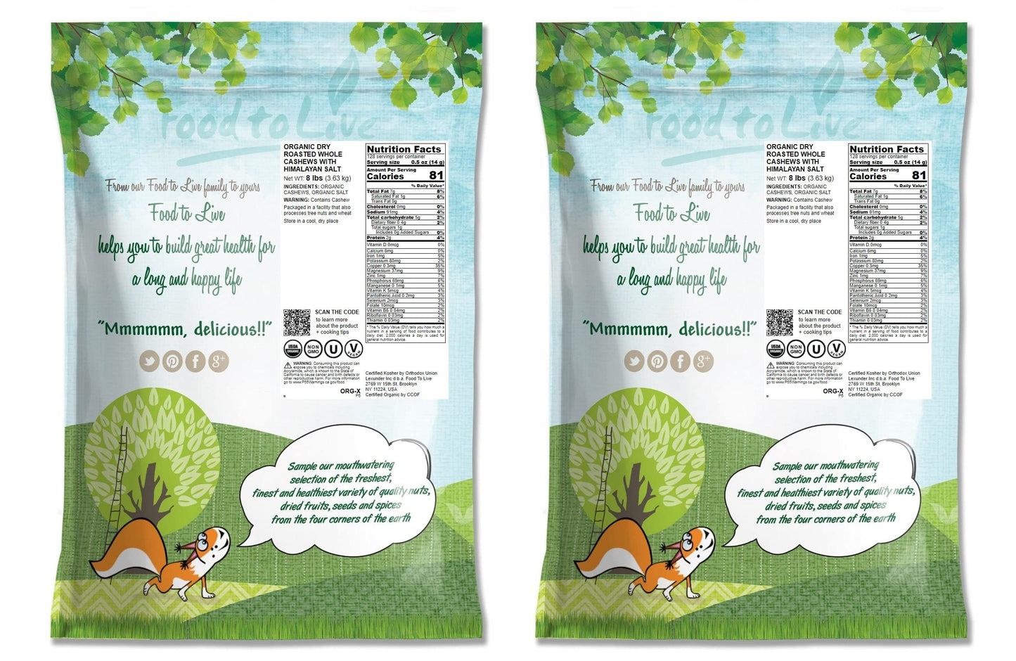 Food to Live Organic Dry Roasted Whole Cashews with Himalayan Salt, 16 Pounds Non-GMO, Oven Roasted and Lightly Salted Nuts, No