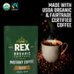 REX COFFEE Organic Fairtrade Decaf Instant Coffee – Naturally Decaffeinated Arabica, 7.05 oz Resealable Pouch