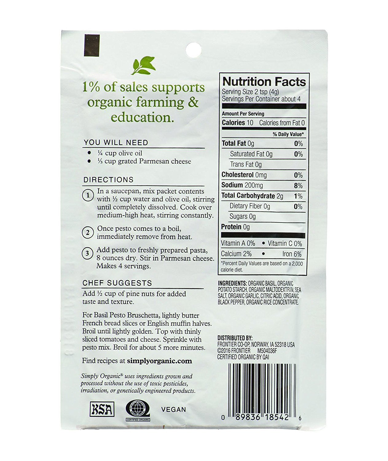Simply Organic | Sweet Basil Pesto Sauce Mix | .53Oz (Pack Of 4)