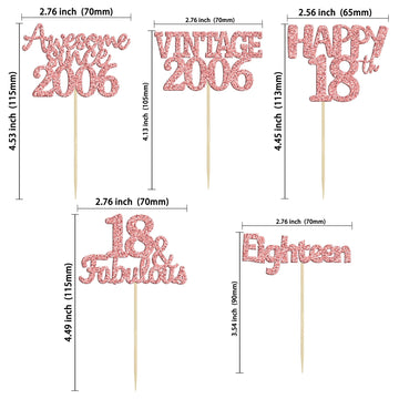 Gyufise 30Pcs Rose Gold Vintage 2006 Cupcake Toppers Glitter Happy 18Th Cheers To 18 Fabulous 18Th Birthday Cupcake Picks 18Th B