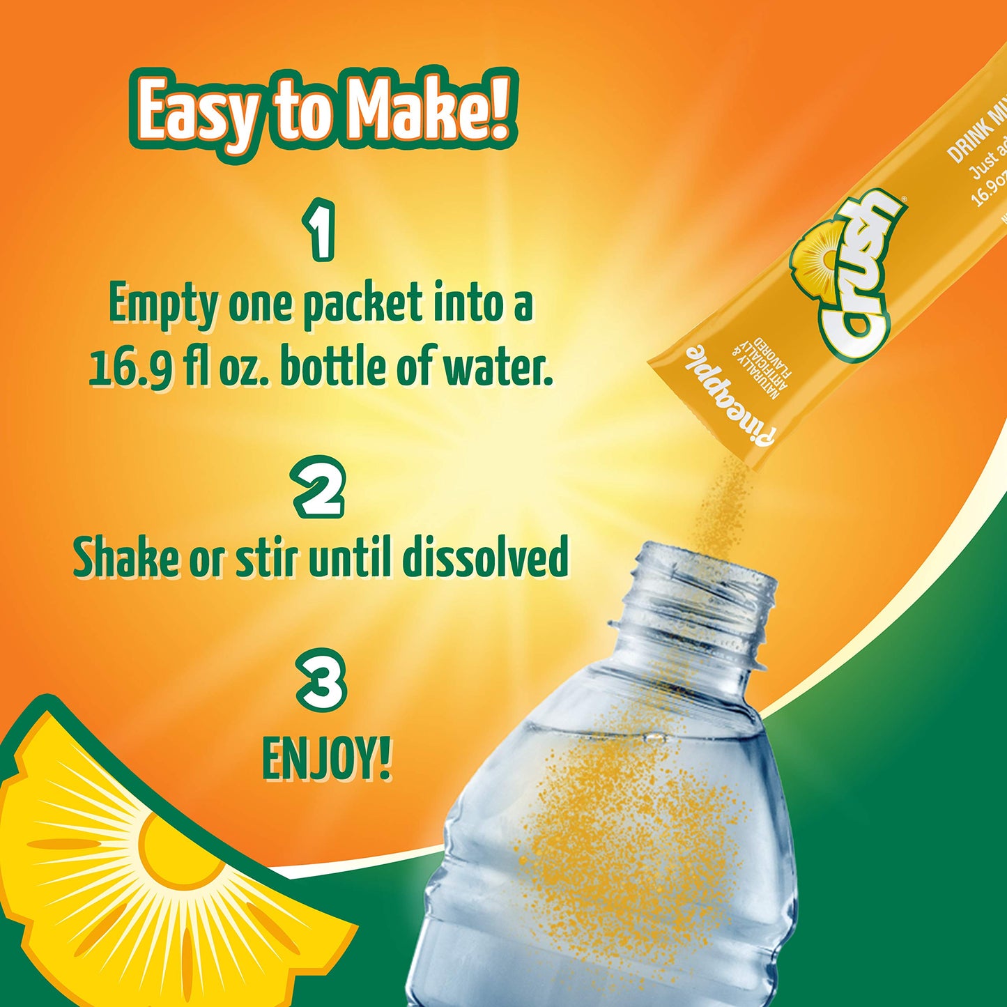 Crush, Pineapple Powder Drink Mix Sugar Free & Delicious, Makes 72 Flavored Water Beverages (Pack Of 12)