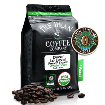 The Bean Organic Coffee Company Water Processed Decaf Le Bean, Dark French Roast, Whole Bean Coffee, 16-Ounce Bag