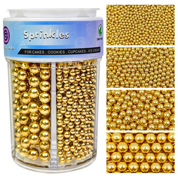 Gold Sprinkles for Cake Decorating, 4 Sizes Pearl Sprinkles Mix 7.7Oz for Cake Cupcake Ice Cream Donuts Cookie Baking Toppings