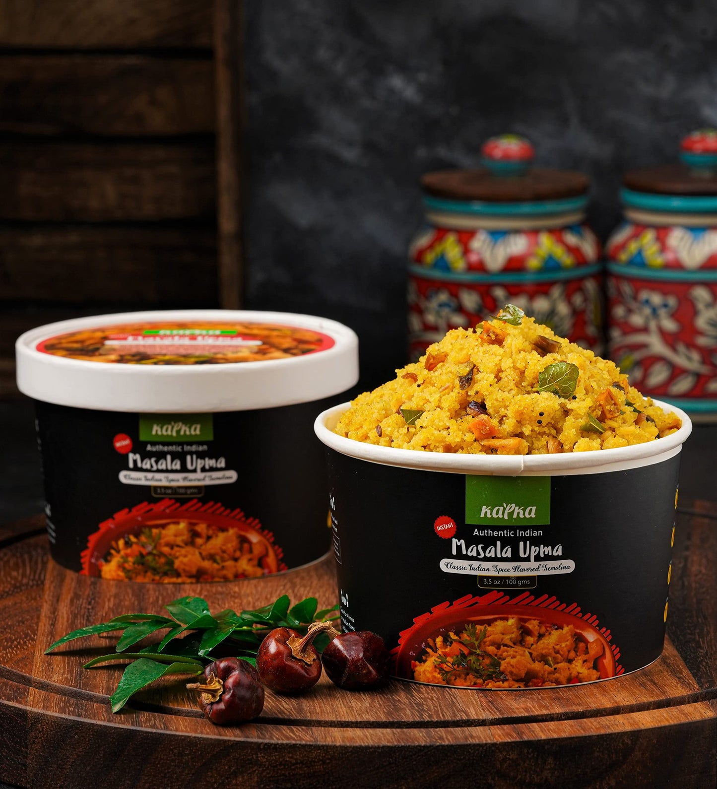 KAPKA Masala Upma Cups - Vegan Ready to Eat Indian Food - 5 Pack - 3.5oz/100g - Microwavable Meals - Non-GMO