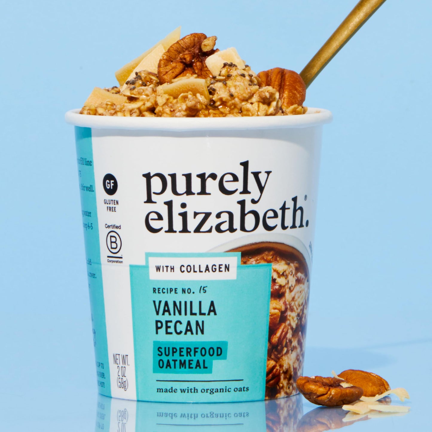 Purely Elizabeth, Vanilla Pecan, Collagen Oatmeal Cups With Nut Butter Packet, Gluten-Free, 2 Ounce (Pack Of 12)