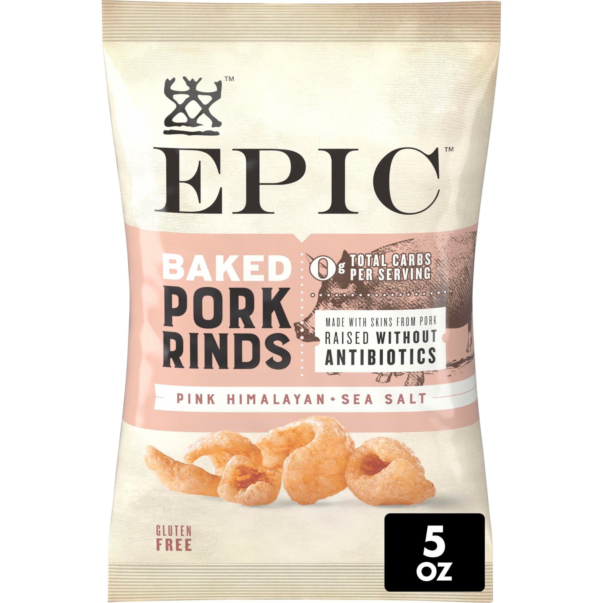 Epic Pink Himalayan & Sea Salt Baked Pork Rinds, Keto Friendly, 5 oz, Pack of 1
