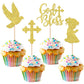 ZHUOWEISM Cupcake Toppers 24 PCS Gold Glitter Dove Baptism Picks Small Bamboo Design 1