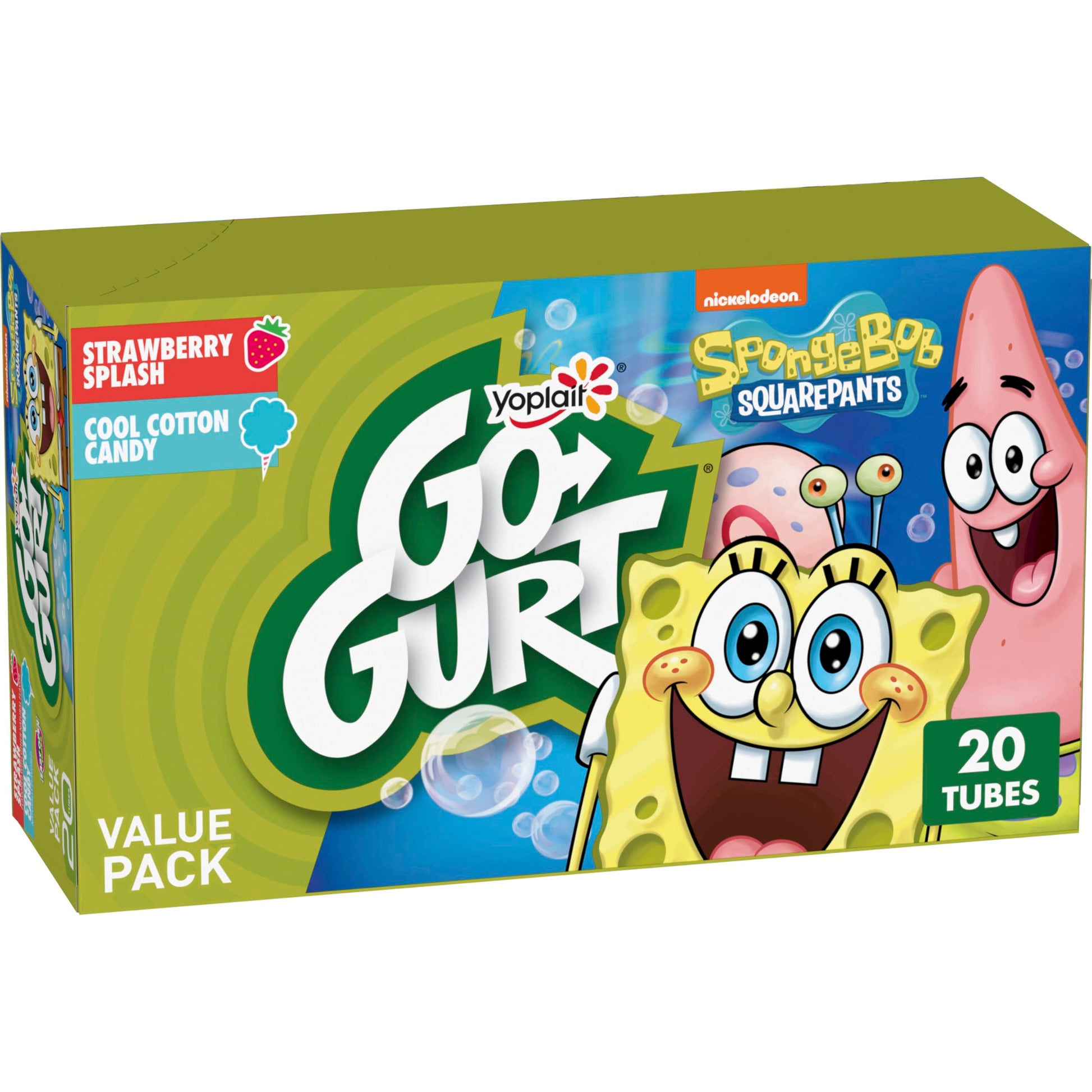 Go-GURT SpongeBob SquarePants Strawberry Splash and Cool Cotton Candy Kids Fat Free Yogurt Variety Pack, Gluten Free, 2 oz Yogur
