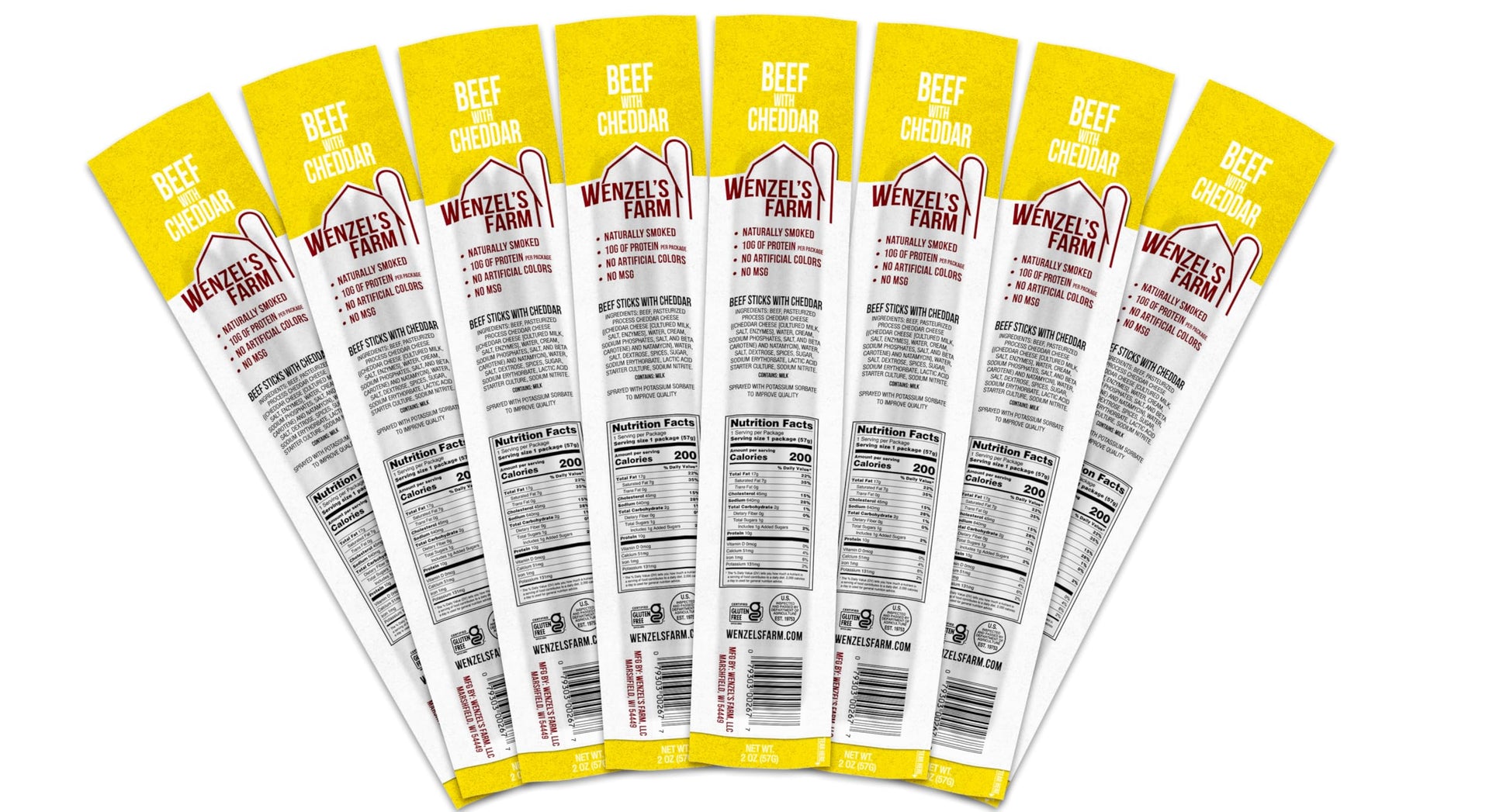 Wenzels Farm Beef Cheddar Sticks - High Protein, Low Carb, Gluten Free - 16 Count, Model 00267