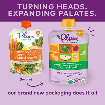 Plum Organics Stage 3 Organic Baby Food - Carrot, Spinach, Turkey, Corn, Apple, And Oat - 4 Oz Pouch (Pack Of 12) - Organic Baby