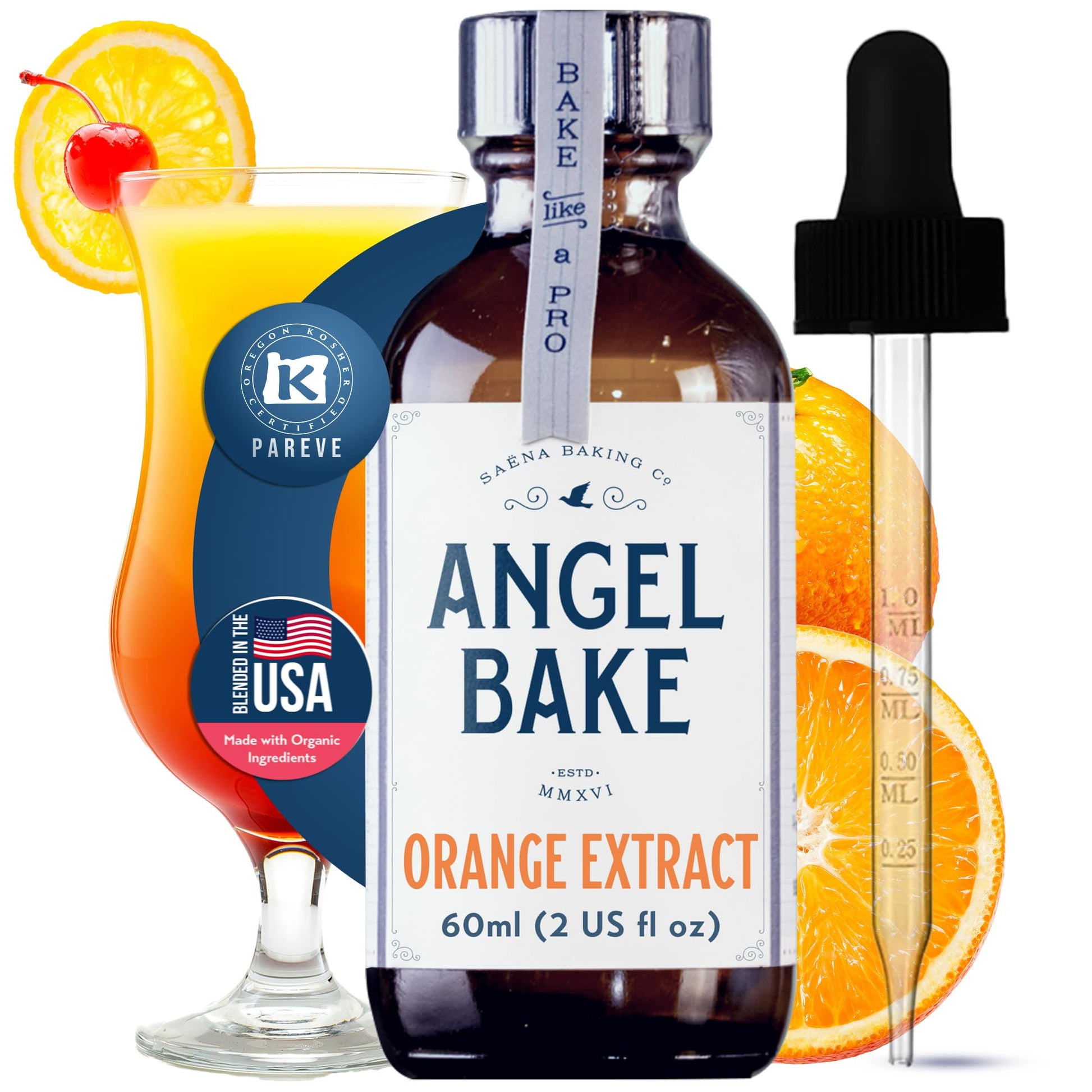 SAENA BAKING CO Pure Valencia Orange Extract - Natural Flavoring, Keto Friendly, Vegan, Gluten Free - 2 Oz with Dropper