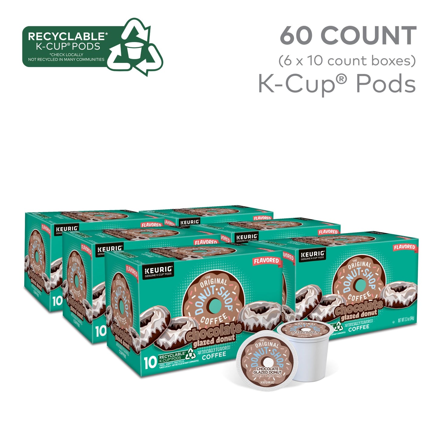 The Original Donut Shop Coffee K-Cup Pods, Medium Roast, 60 Count (6 Packs of 10)