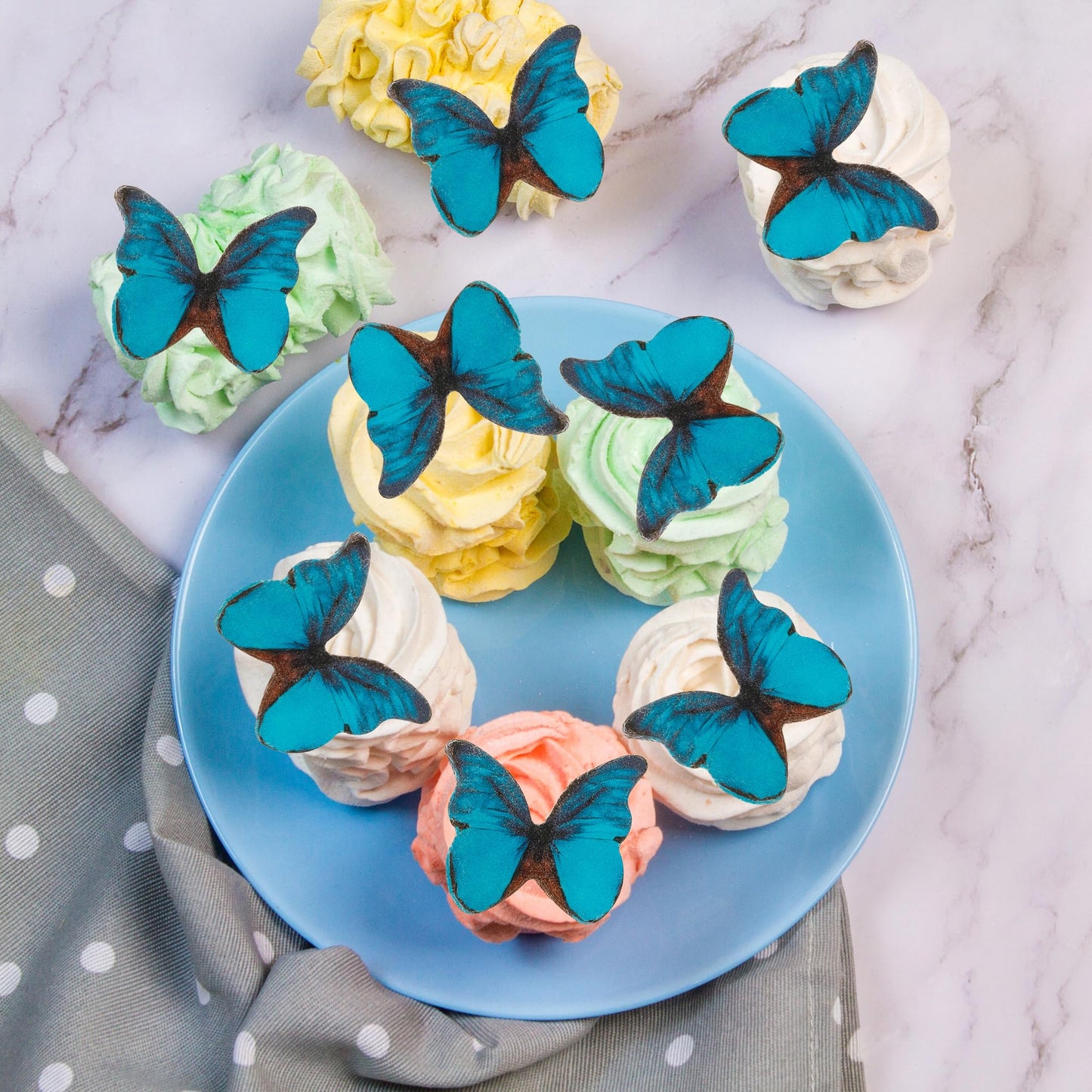 Gyufise 48Pcs Edible Butterfly Cake Decorations - Wafer Paper Butterflies & Cupcake Toppers - Blue