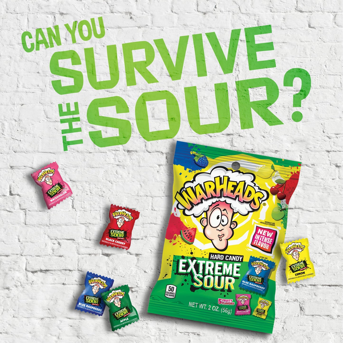 Warheads Extreme Sour Hard Candy Assorted Flavors 2 oz Bags 3 Pack - Sour Apple, Black Cherry, Blue Raspberry, Lemon, Watermelon